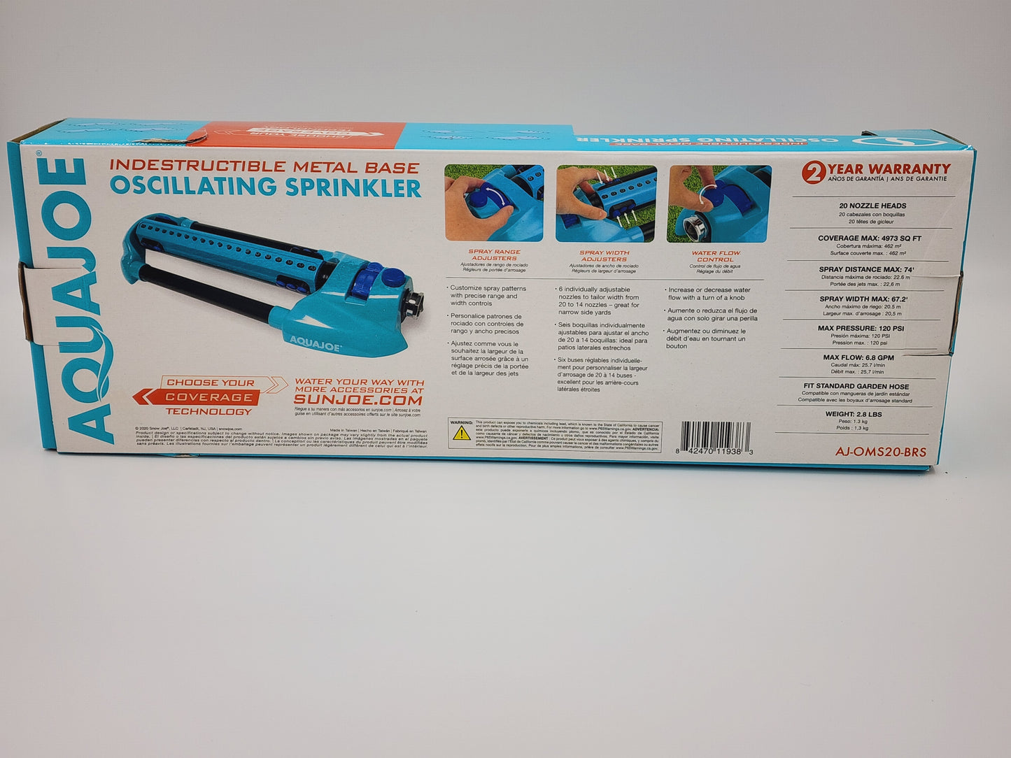 Aqua Joe 4973 SQ Ft Variable-width Turbo Oscillating Sprinkler