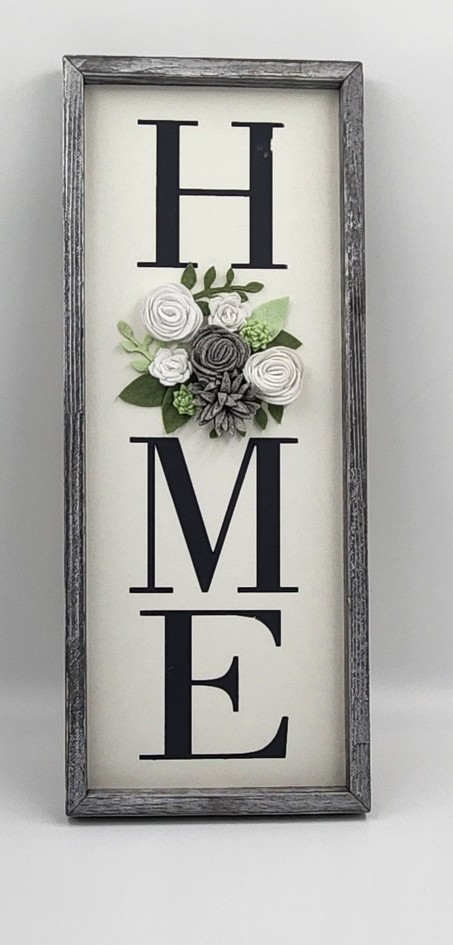 Vertical Poem Sign with Felt Flower (Rustic Grey) 21.7x8.6